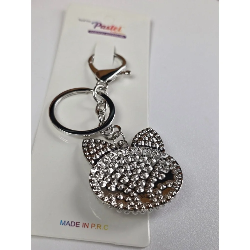 Pastel Collection Fox Bag Charm Key Chain Silver NEW Pearl Rhinestone